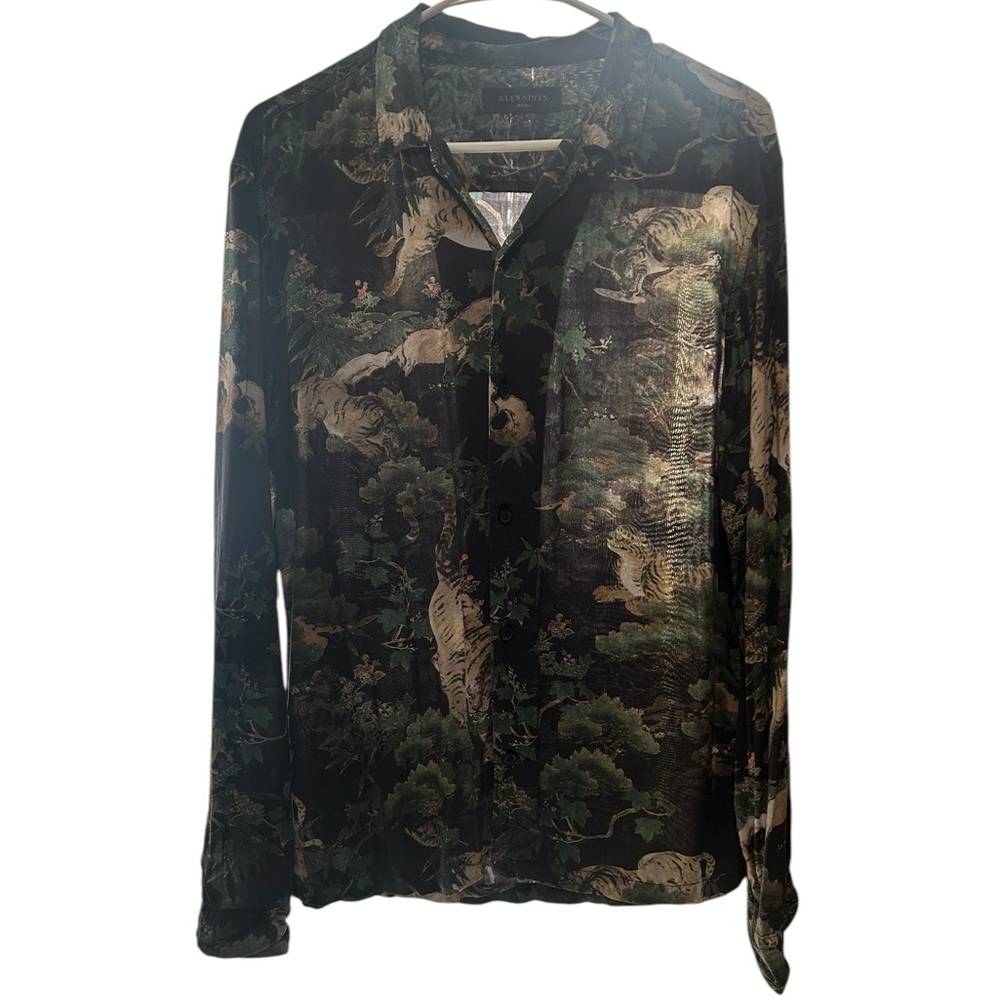 All Saints Black and Green Casual Button Down Shirt - Picture 3 of 7